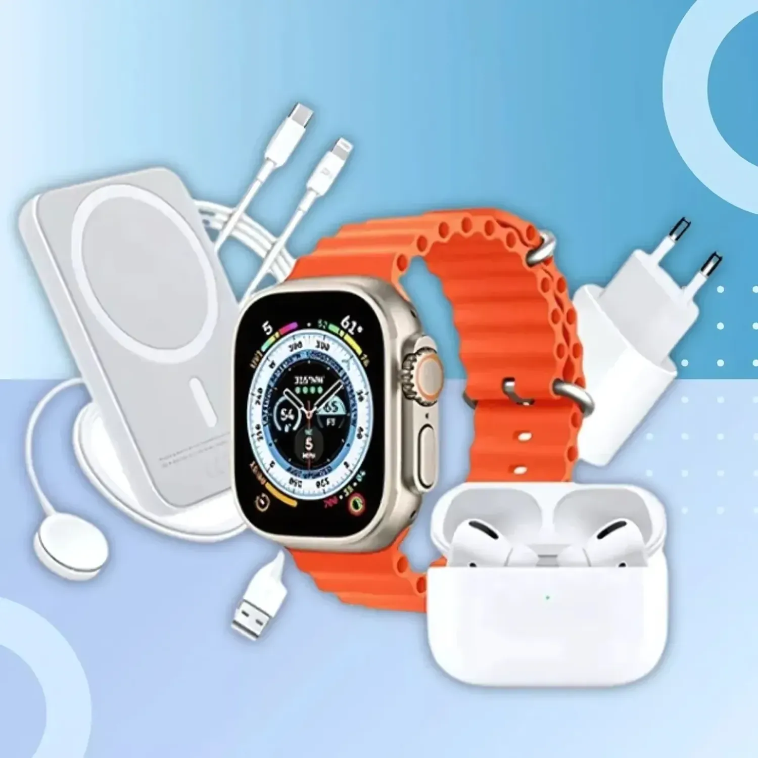 Pack 8 en 1 - audífonos + iwatch + cargador + Batería y cable de carga miniatura 5